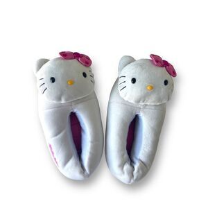 Hello Kitty Slippers‎ White Pink Bow Plush Cozy Size M 7-8 Indoor Shoes